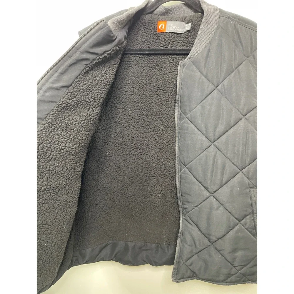 Men American‎ Outdoorsman XXL Black Quilted Vest Fleece Lined Pockets Trail Gorp